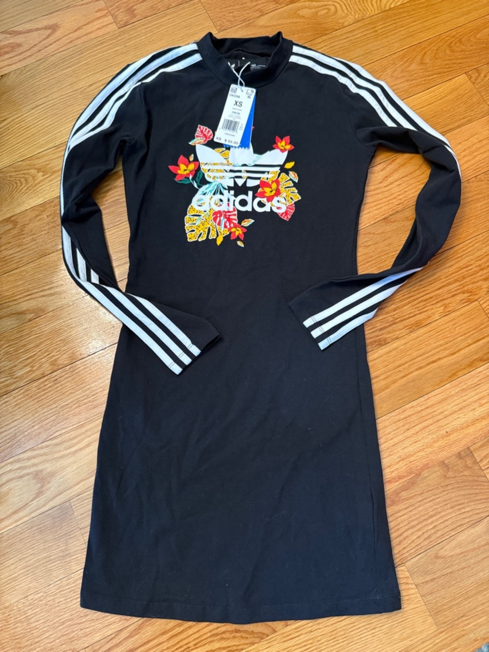 adidas Black Long Sleeve Dress with Floral Trefoil adidas her studio London